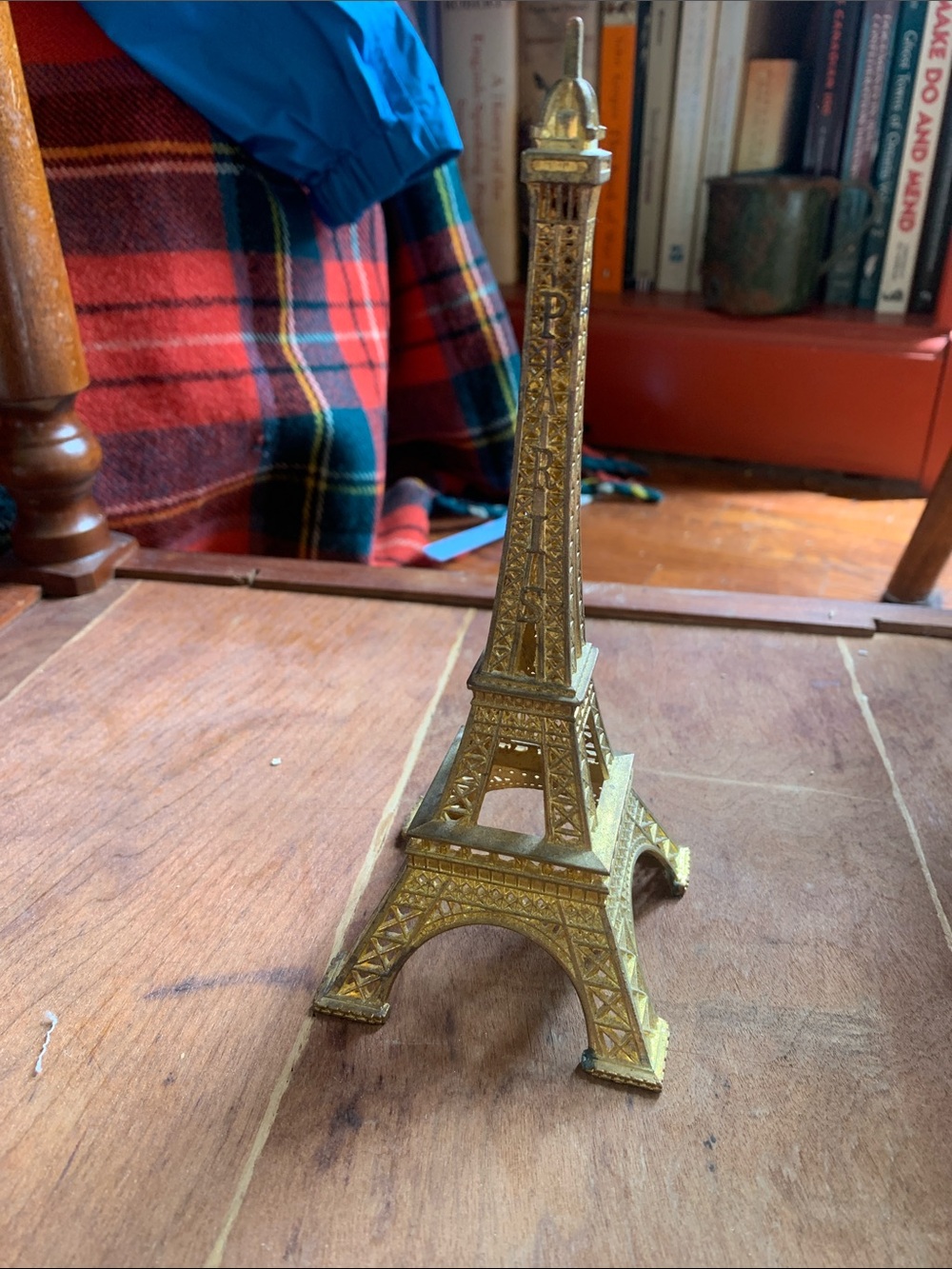 Gold Tone Metal Eiffel Tower Decor Figurine Paris